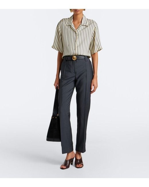 Versace Yellow Striped Silk Bowling Shirt