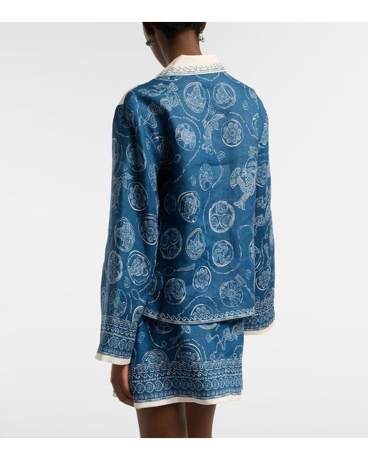 ALÉMAIS Blue Lucky Printed Linen Blouse