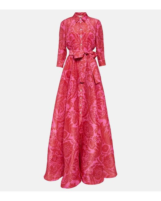 Carolina Herrera Red Belted Silk Gown