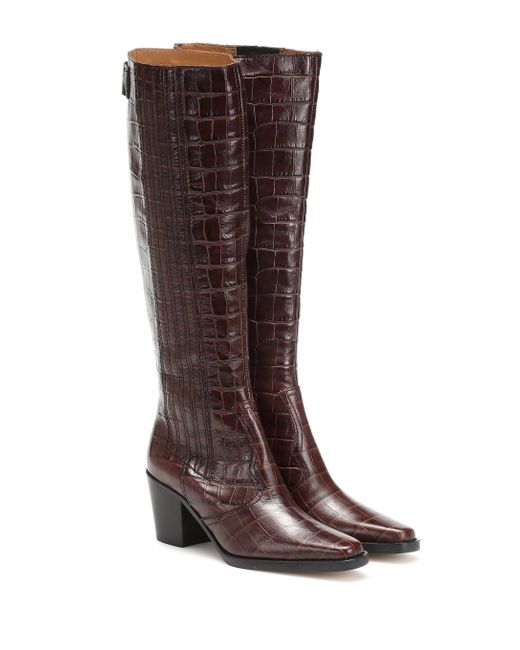 Ganni Brown Western Knee High Boots