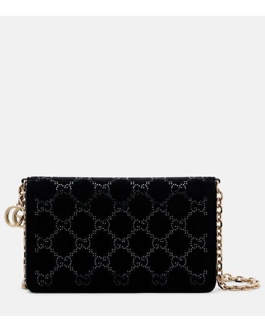 Gucci Black Portemonnaie Mit Kettenriemen Gg Crystal Aus Samt