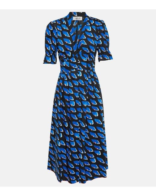 Diane von Furstenberg Blue Erica Printed Stretch-cotton Midi Dress