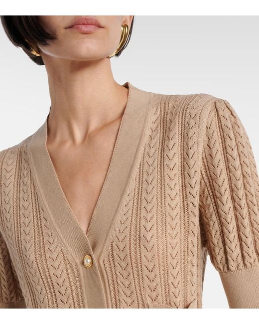 Alessandra Rich Natural Pointelle Cotton And Cashmere Cardigan