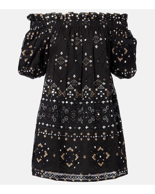 Juliet Dunn Black Embellished Cotton Poplin Minidress
