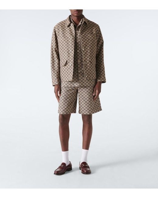 Gucci Natural Gg Linen-Blend Shorts for men