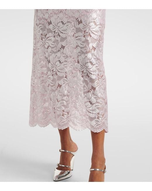 Rabanne Pink Floral Lace Midi Skirt