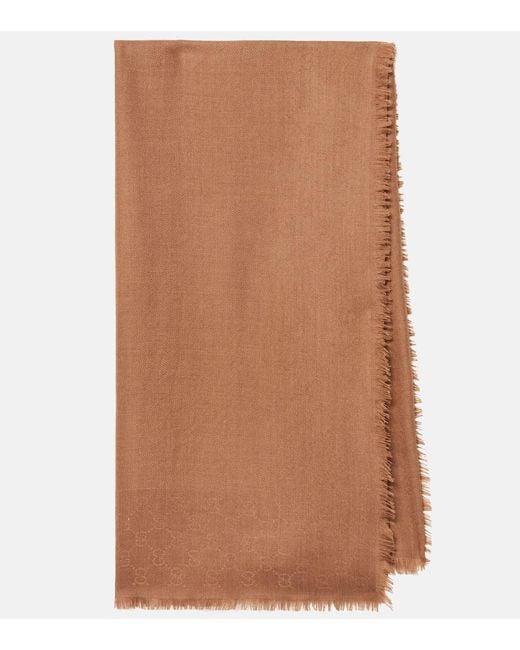 Gucci Brown Gg Wool And Silk Jacquard Scarf