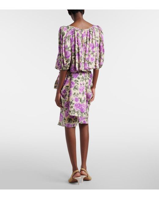 Chloé Pink Draped Floral Silk Midi Skirt