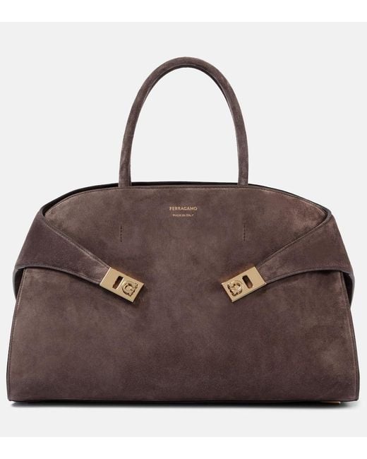 Ferragamo Brown Tote Huge Large Aus Veloursleder
