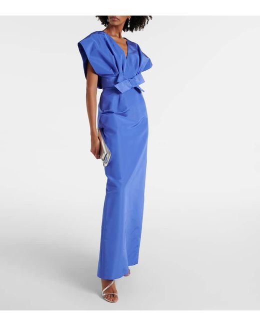 Carolina Herrera Blue Bow-Detail Silk Faille Gown