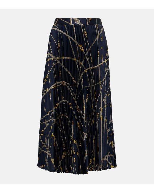Versace Black Greca Nautical Plisse Satin Midi Skirt