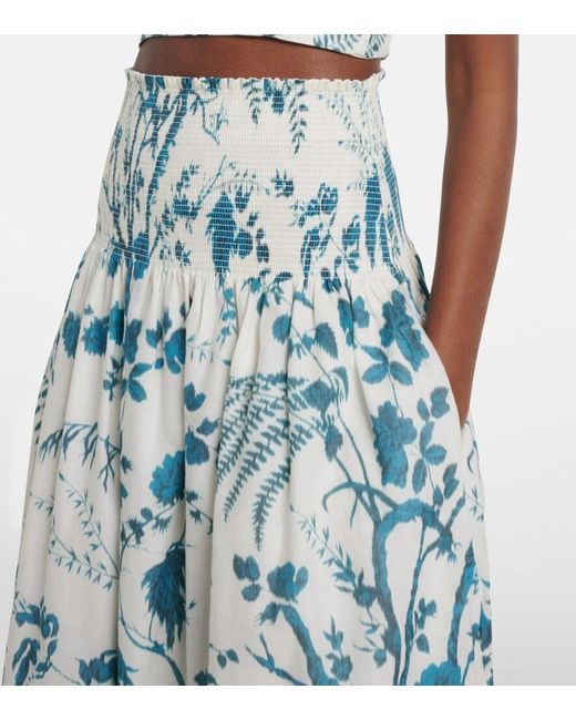 Erdem Blue Floral Cotton And Linen Midi Skirt