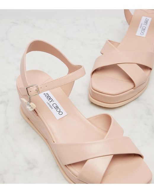 Jimmy Choo Pink Astra 60 Leather Wedge Sandals