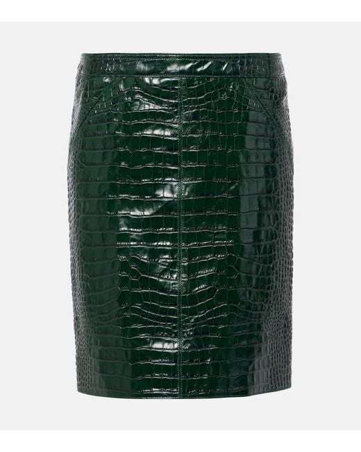 Tom Ford Green Croc-Effect Leather Miniskirt