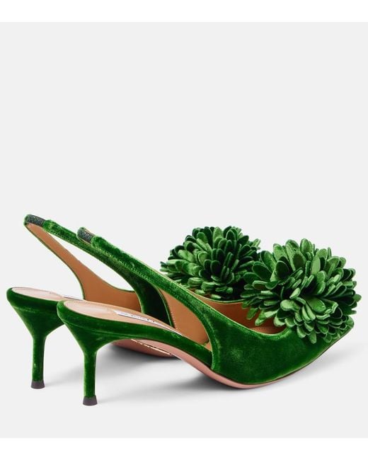 Aquazzura Green Couturier Sling 65 Velvet Slingback Pumps