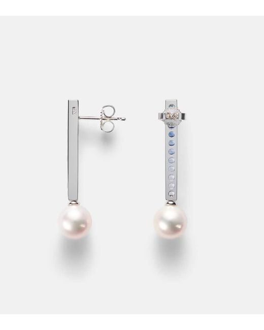 Pendientes De Oro Blanco De 18 Ct Con Perlas Y Zafiros Mikimoto de color White