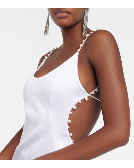 Galvan White Bridal Pearled Cove Cutout Gown