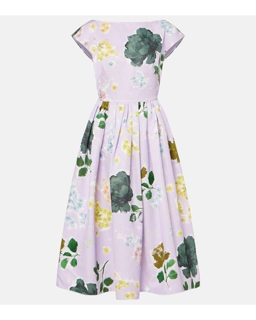 Erdem White Floral Cotton-Blend Faille Midi Dress