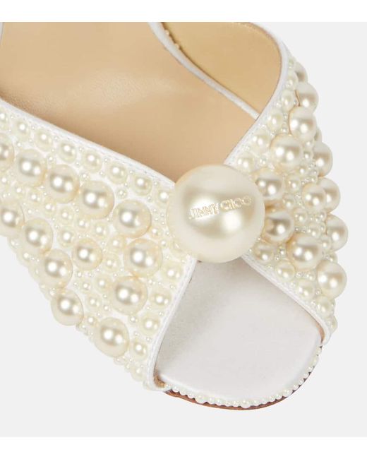 Jimmy Choo Sacora 100 Faux Pearl-embellished Sandals in Metallic
