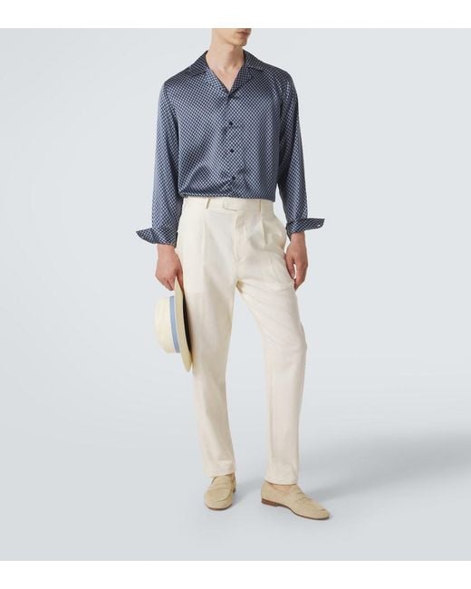 Frescobol Carioca Blue Safra Silk Shirt for men