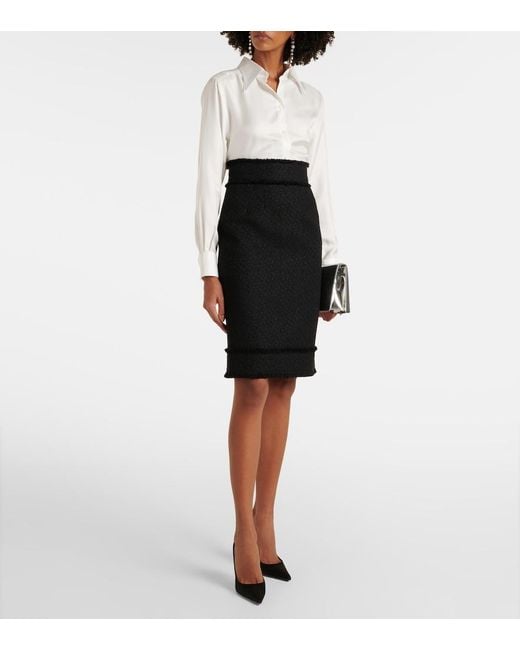 Dolce & Gabbana Black Wool-Blend Tweed Pencil Skirt