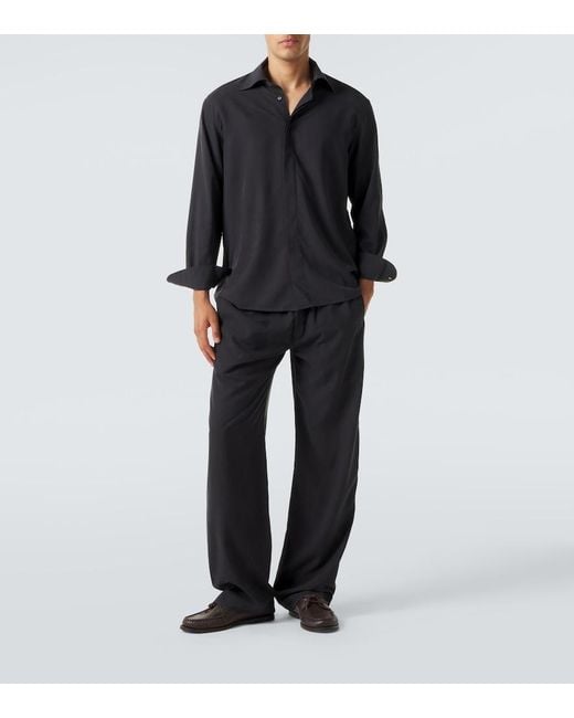 Saman Amel Black Alio Silk Straight Pants for men