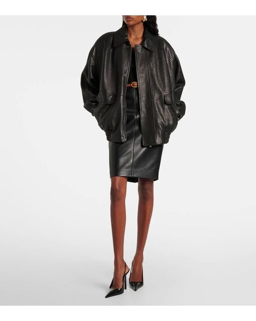 Jupe Crayon A Taille Haute En Cuir Saint Laurent en coloris Black