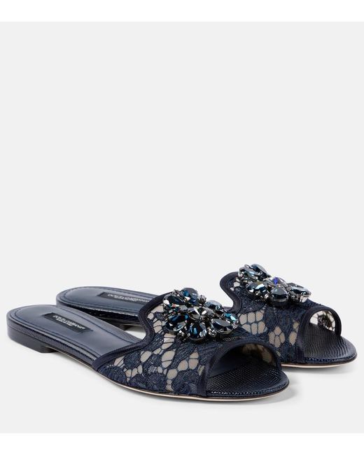 Dolce & Gabbana Blue Floral Lace Slip Ons Loafers Flats Shoes main image 0