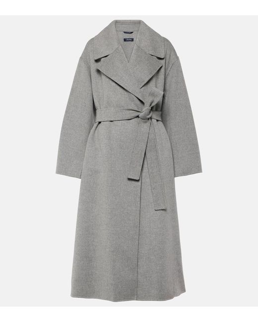 MAX MARA cashmere blend Belted design long coat outer Black Grey 42