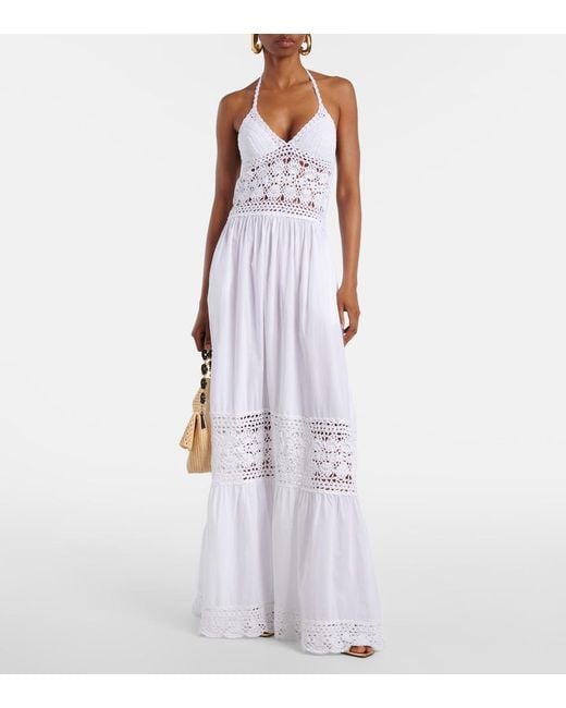 Anna Kosturova White Filigree Crochet Halterneck Maxi Dress