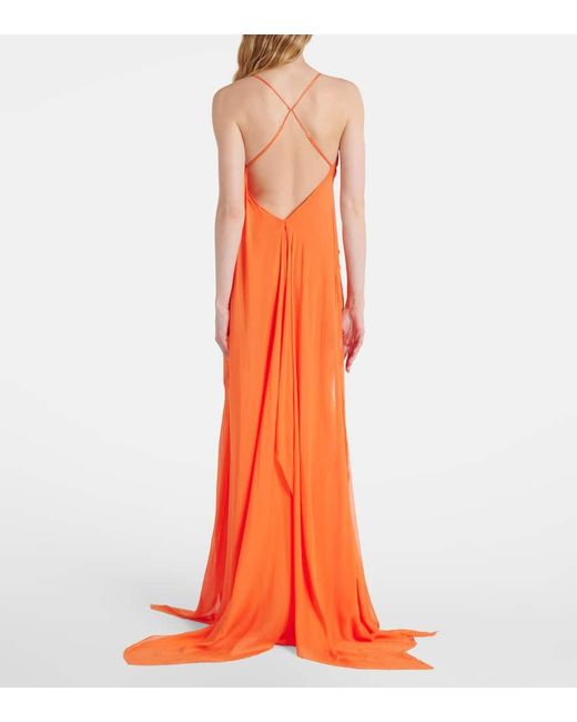Alexandra Miro Orange Gloria Silk Chiffon Gown