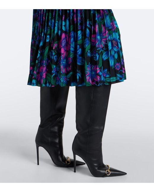 Gucci Blue Floral Plisse Silk Crepe De Chine Midi Skirt