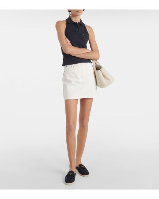Prada White High-rise Denim Miniskirt