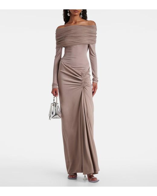 Christopher Esber Natural Sonora Off-Shoulder Jersey Gown