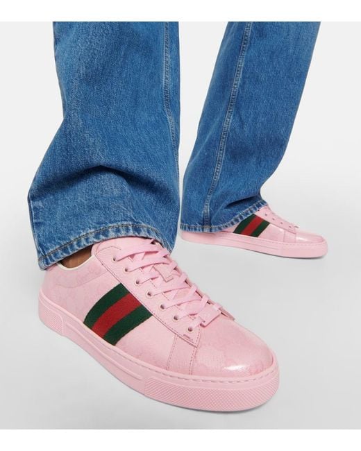 Sneakers Ace in canvas GG Crystal di Gucci in Pink