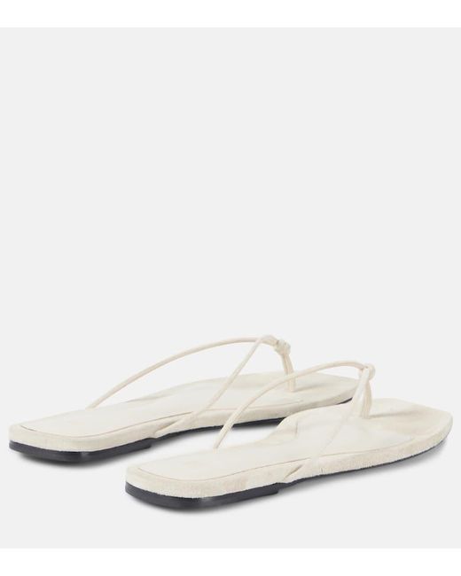 Totême White The Knot Suede Thong Sandals