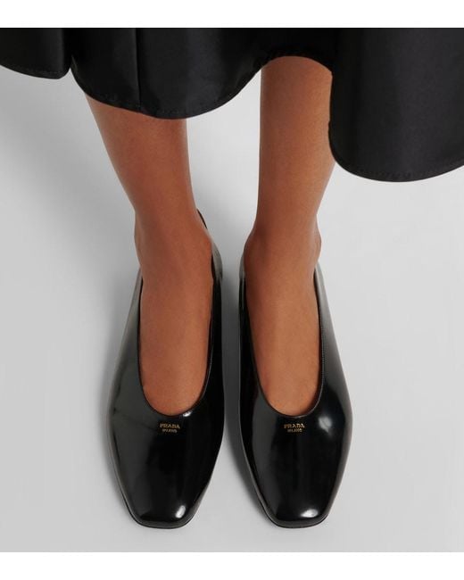 Prada Black Leather Ballet Flats