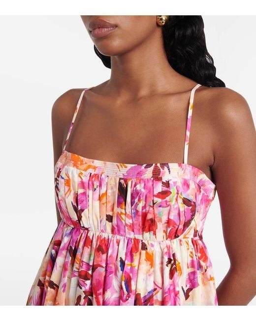 Vestido Largo Lucille De Algodon Floral Ulla Johnson de color Red