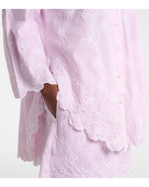 Juliet Dunn Pink Embroidered Cotton Poplin Shirt
