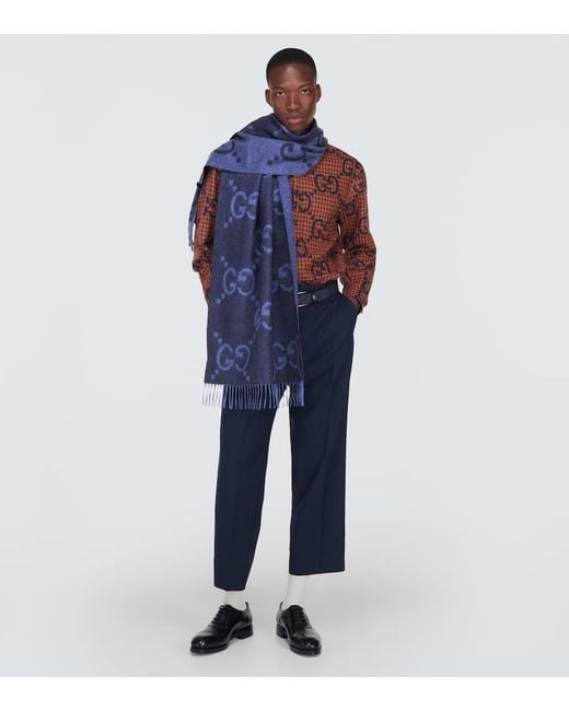 Bufanda de cachemir en jacquard con GG Gucci de hombre de color Blue
