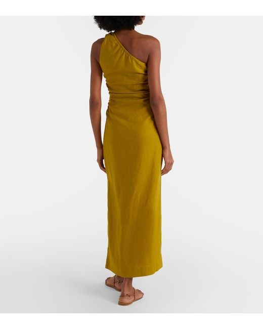 Faithfull The Brand Yellow Jomana One-Shoulder Linen Maxi Dress