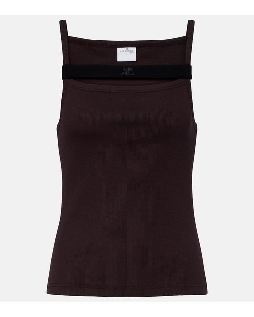 Courreges Black Ribbed-Knit Cotton Tank Top