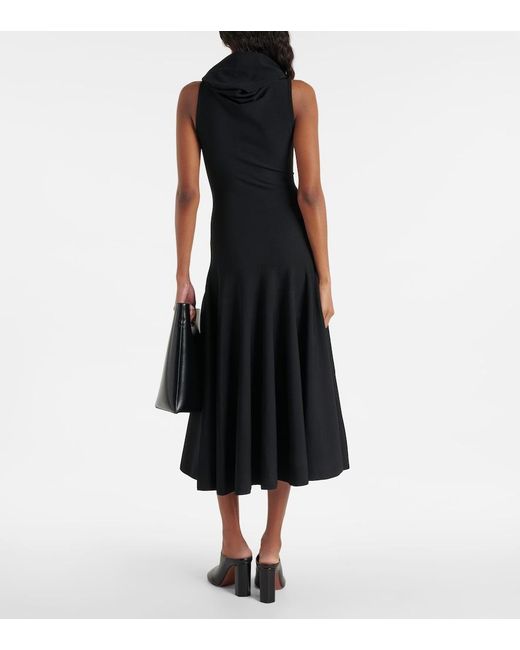 Alaïa Black Hooded Jersey Midi Dress
