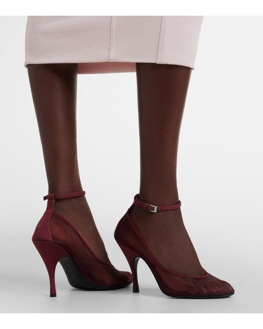 Alaïa Red Grosgrain-Trimmed Mesh Pumps