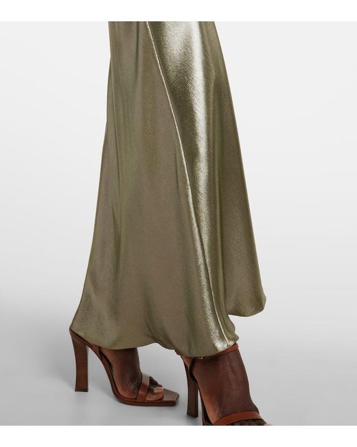 Vestido Lencero De Charmeuse De Seda Con Encaje Saint Laurent de color Green