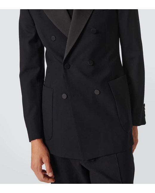 Dries Van Noten Black Double-Breasted Wool-Blend Tuxedo Jacket for men