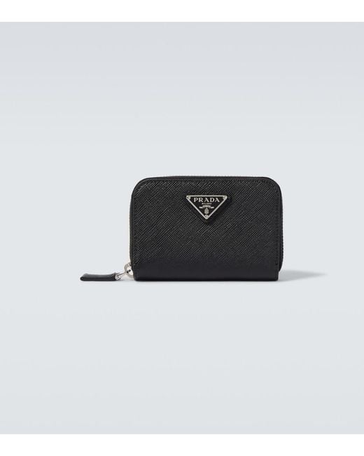 Prada Black Logo Saffiano Leather Coin Purse for men