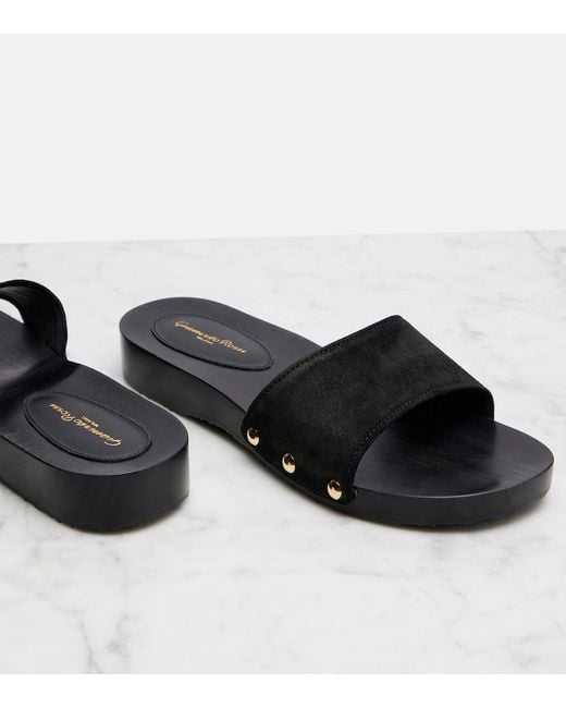Gianvito Rossi Black Riviera Suede Slides