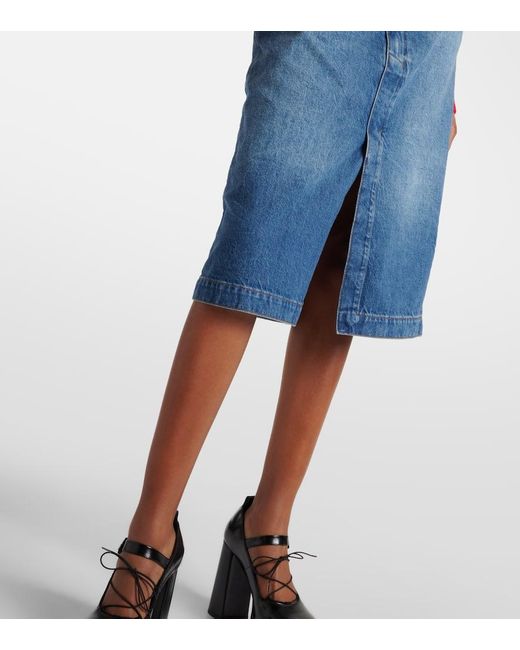 Jupe Midi The Vent Front A Taille Haute En Jean FRAME en coloris Blue
