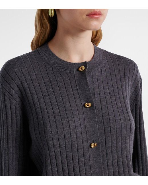 Bottega Veneta Gray Knot Ribbed-Knit Wool Cardigan